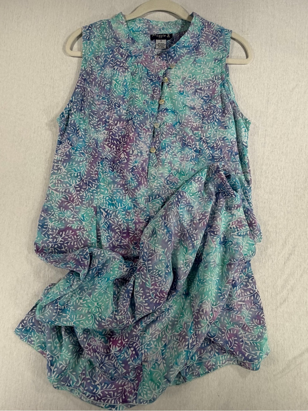 Maggie B Sleeveless Midi Dress in Teal Purple Leaf Print Size M